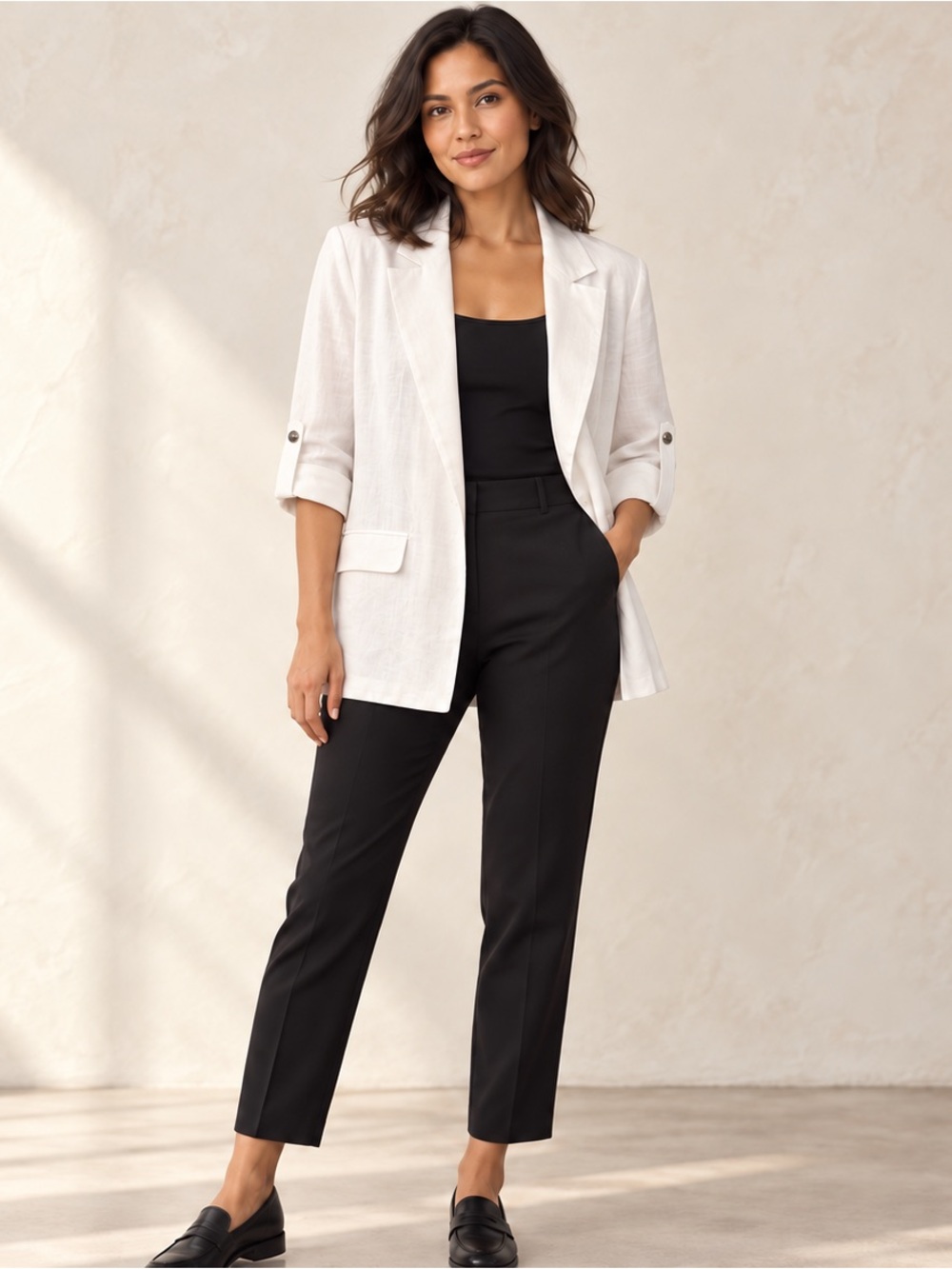 Saks Fifth Avenue White Relaxed Linen Blazer Size S